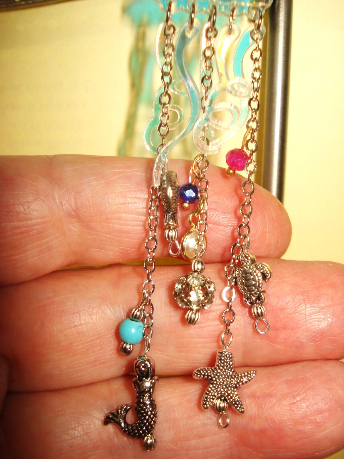 4 3/4″ Drop Plexie Jellyfish Oceanlife Purse Beach Bag Silver Heart Clasp Bling
