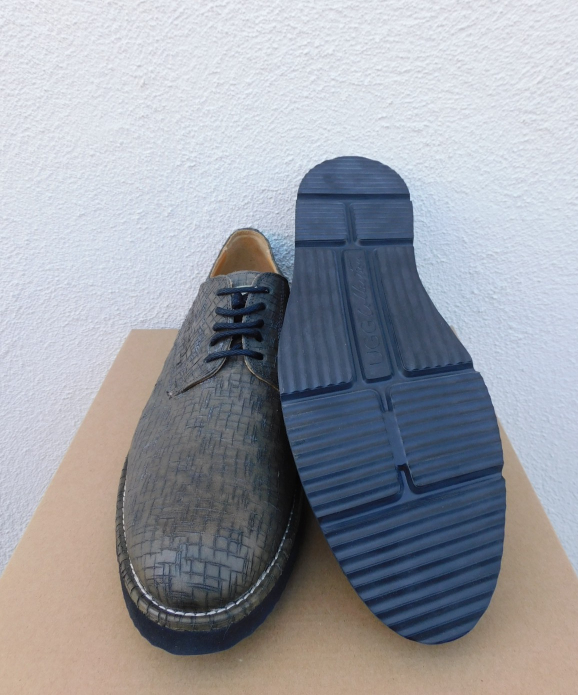 UGG COLLECTION NEVIO II WEAVE GRIGIO LEATHER DRESS LOAFERS, US 12/ EUR 45.5 ~NIB