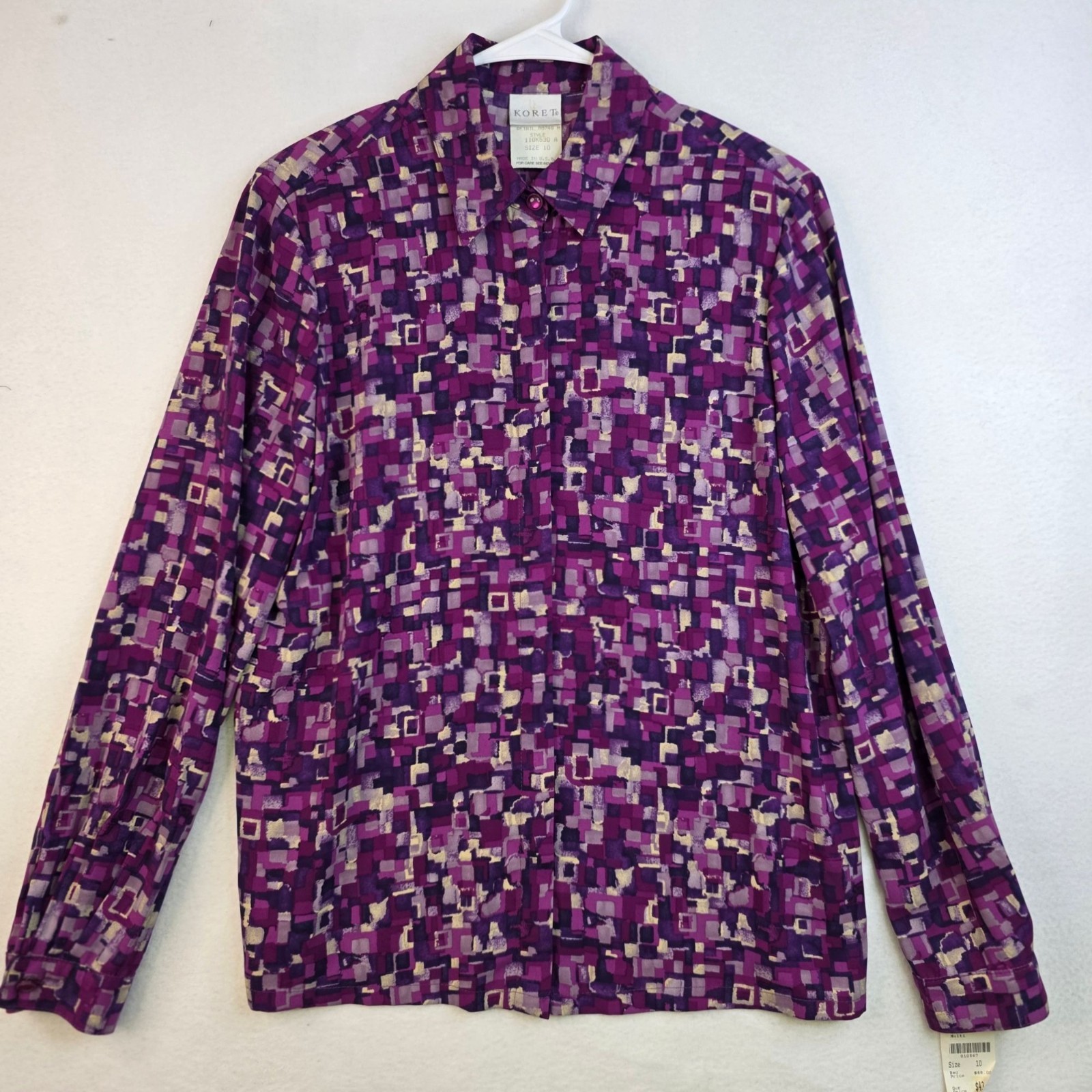Vintage Koret 80s Abstract Geometric Blouse 10 Multi USA Colorful Retro Office