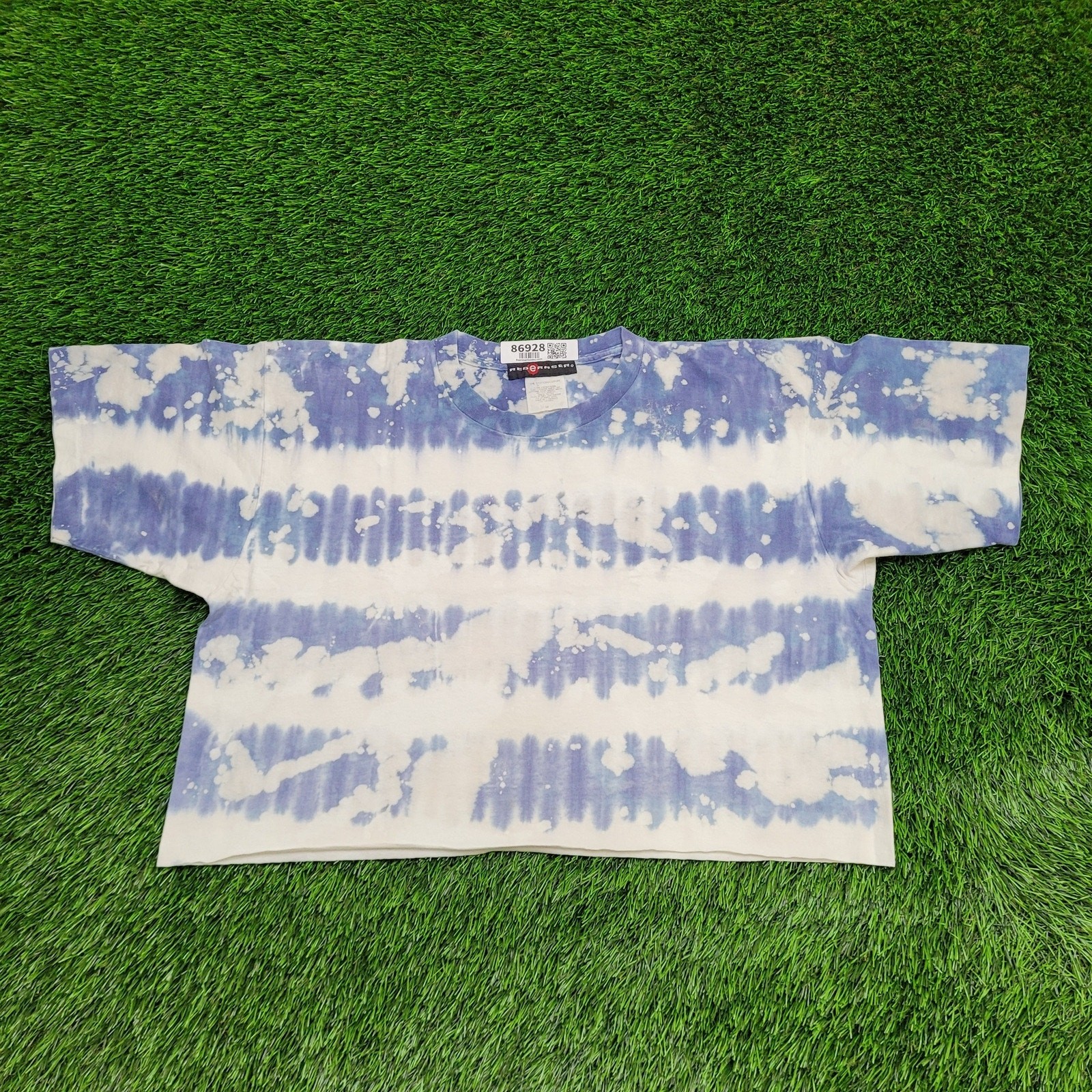 Vintage 80s Oversized Crop Shirt Women Medium 24×18 Bleached Blue