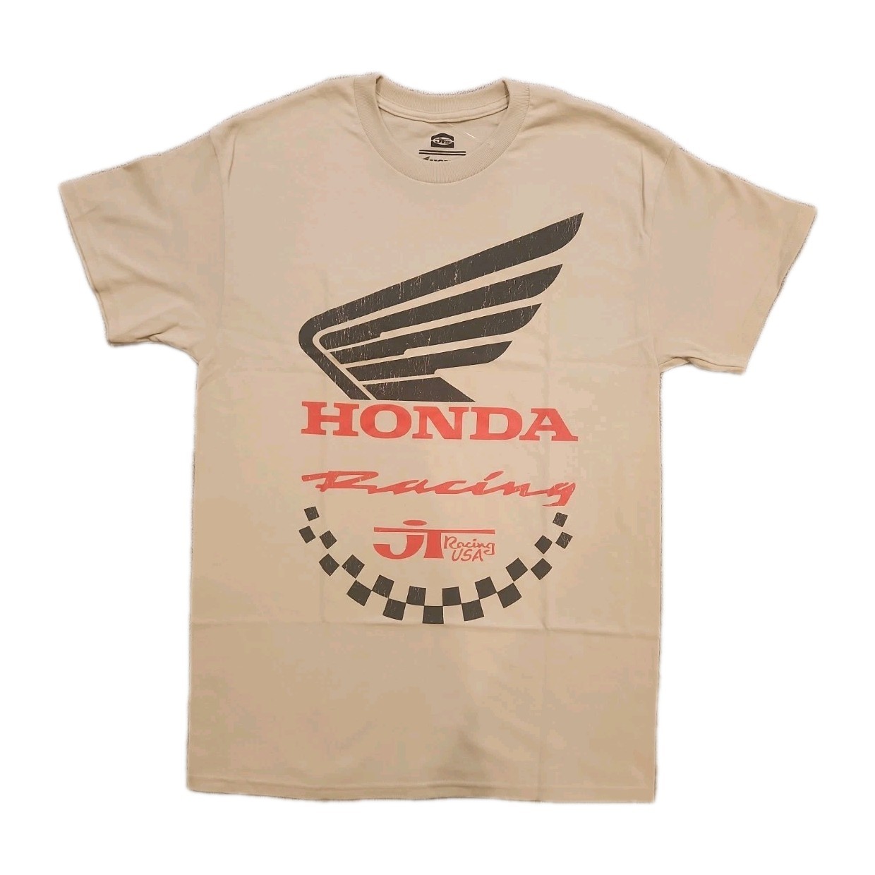 New Honda Racing Logo JT Racing USA Mens Medium Beige Cotton T-Shirt