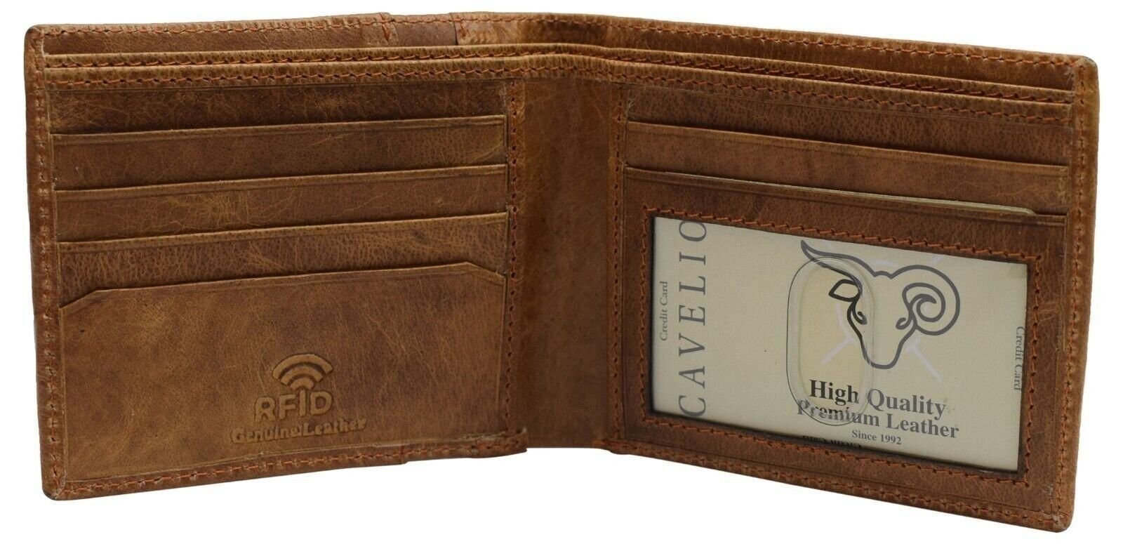 Tan Genuine Leather Slim Bifold Mens Wallets RFID Blocking Card Holder