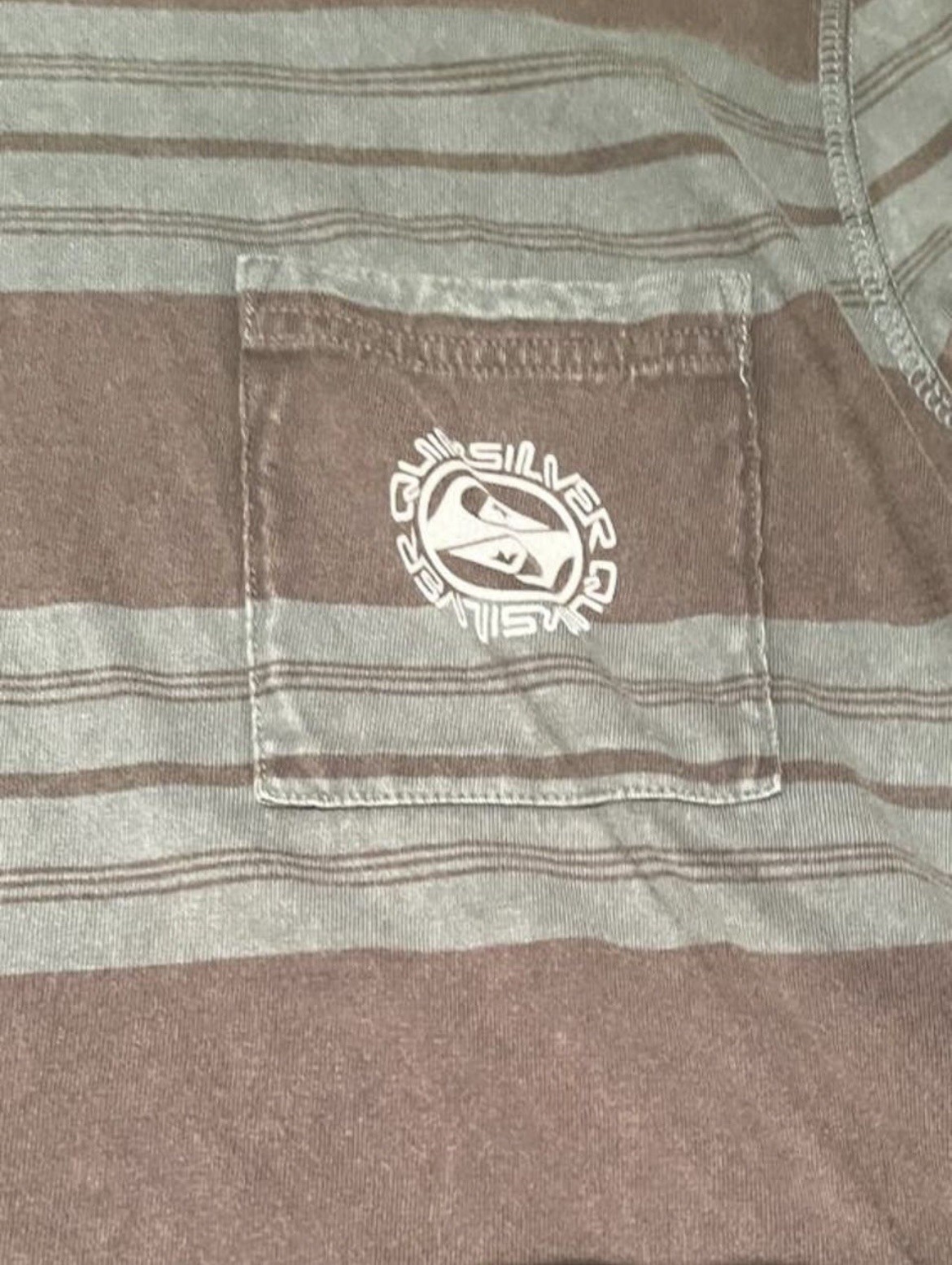 Quiksilver Men’s M Brown/Green Striped Pullover Hoodie Logo Cotton Knit