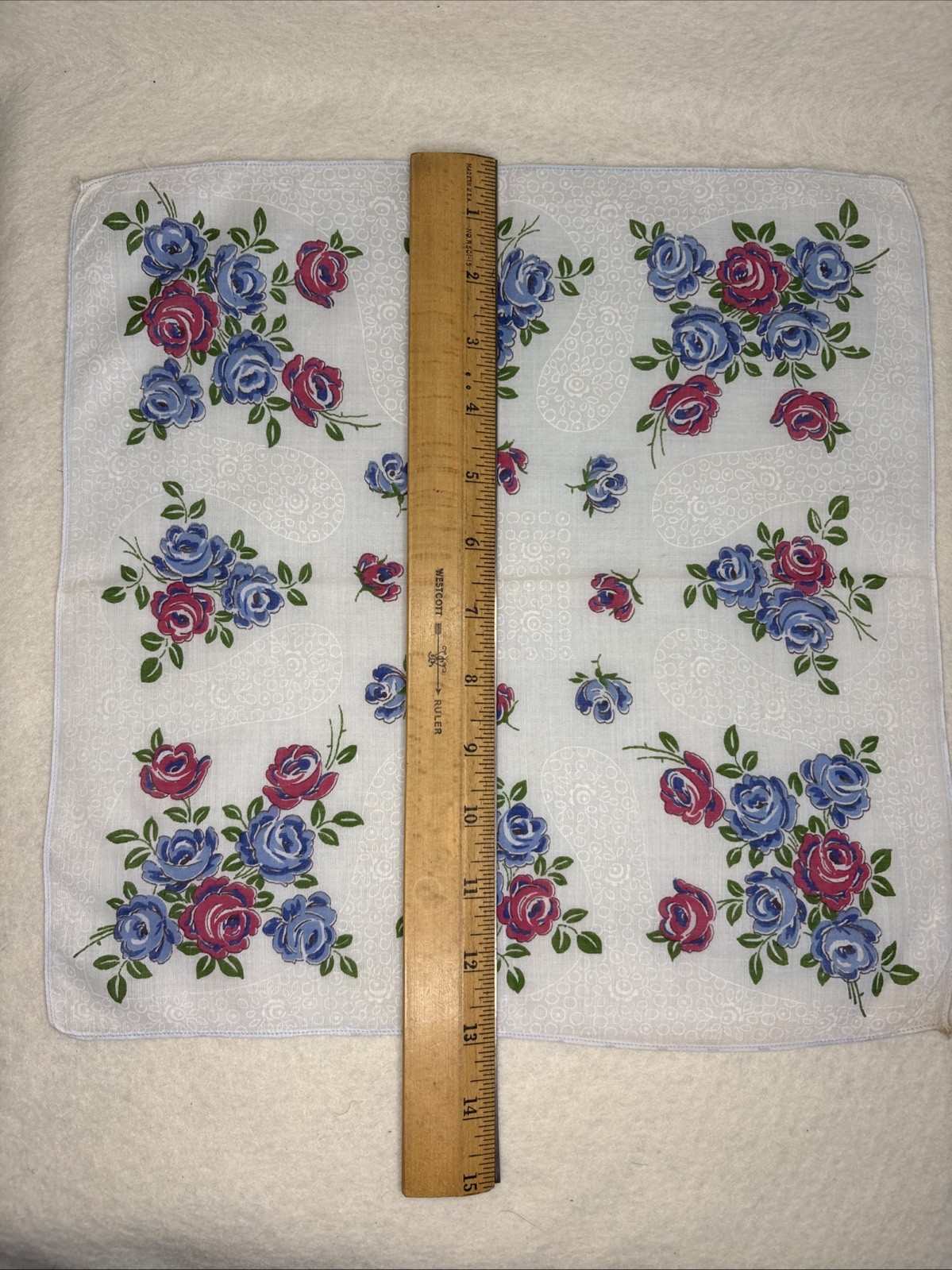Vintage Floral Handkerchief Pink Green Blue Hanky 12.75″ x 12.75″