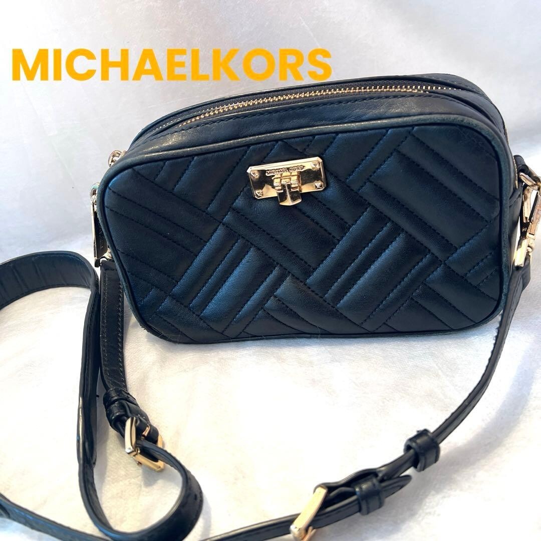 Michael Kors Black Crossbody Shoulder Bag Gold Hardware Zip Women 20cm 13cm 7cm