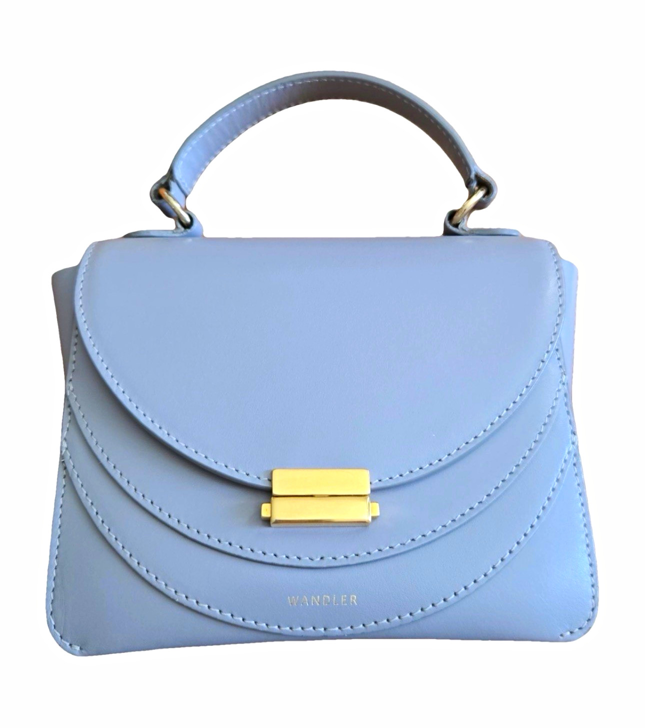 Wandler Luna Small Blue Handle Satchel, Detachable Strap, Gold Hardware, Clasp