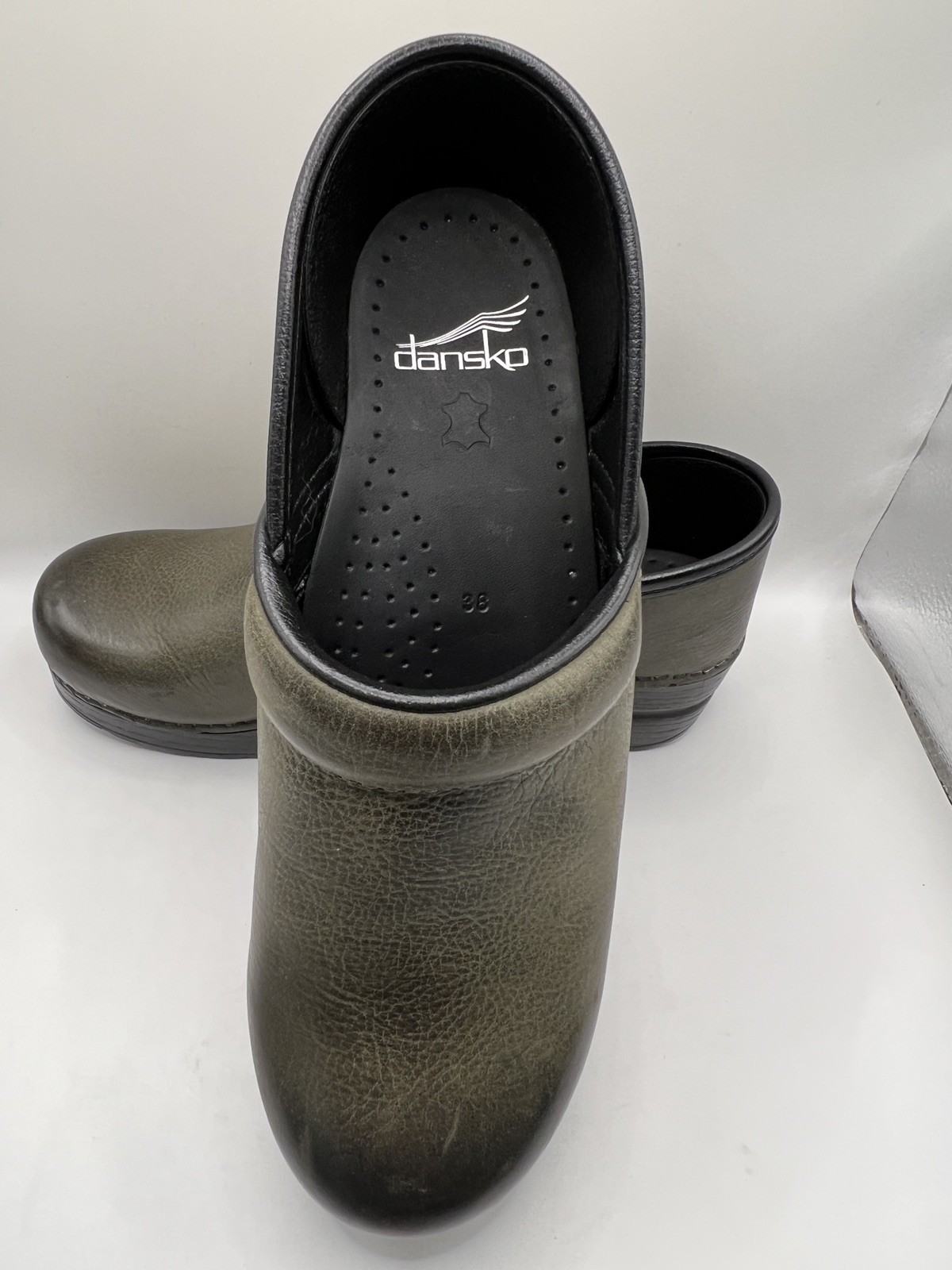 Dansko Professional Leather Clog 7.5 US 38 EU Distressed Green Slip On Comfort