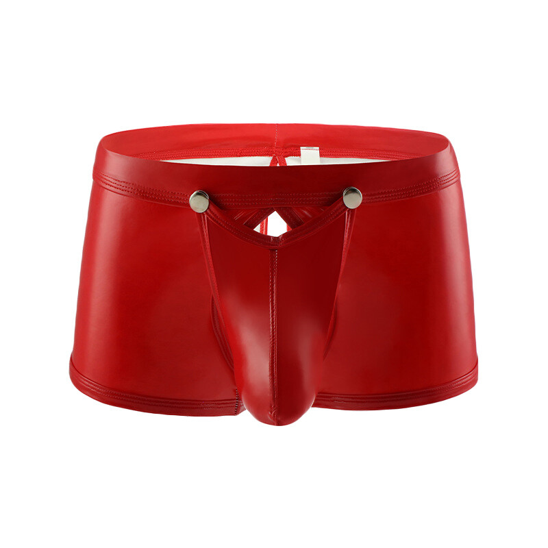 Men Sexy Wet Look Shiny Boxer Briefs Trunks Underwear Removable Button Pouch