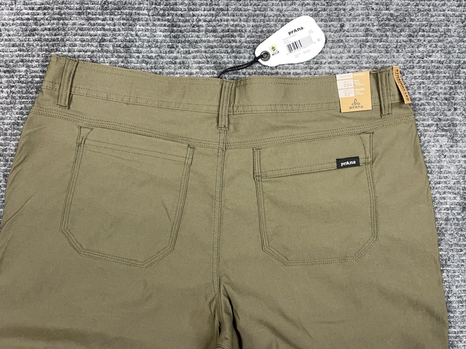 PrAna Stretch Zion Pant Green Men’s 35×32 Straight Fit Cargo Roll UP Olive NWT