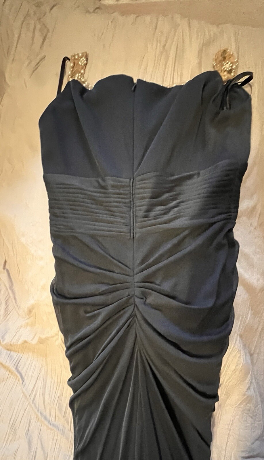 Elegant Full Length Navy Blue Gown Beaded Gala Prom Mother Of The Bride Sz 4
