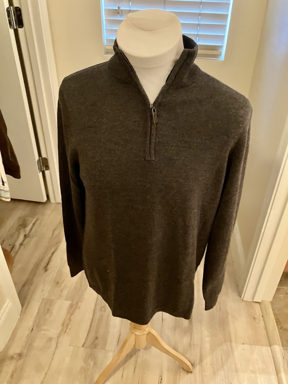 Joseph Abboud Extra Fine 100% Merino Wool 1/4 Zip Sweater L Gray Pullover