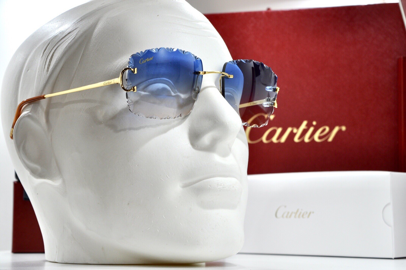 New Cartier rimless sunglasses fred glasses Diamond Cut decor BIG C gold Frame
