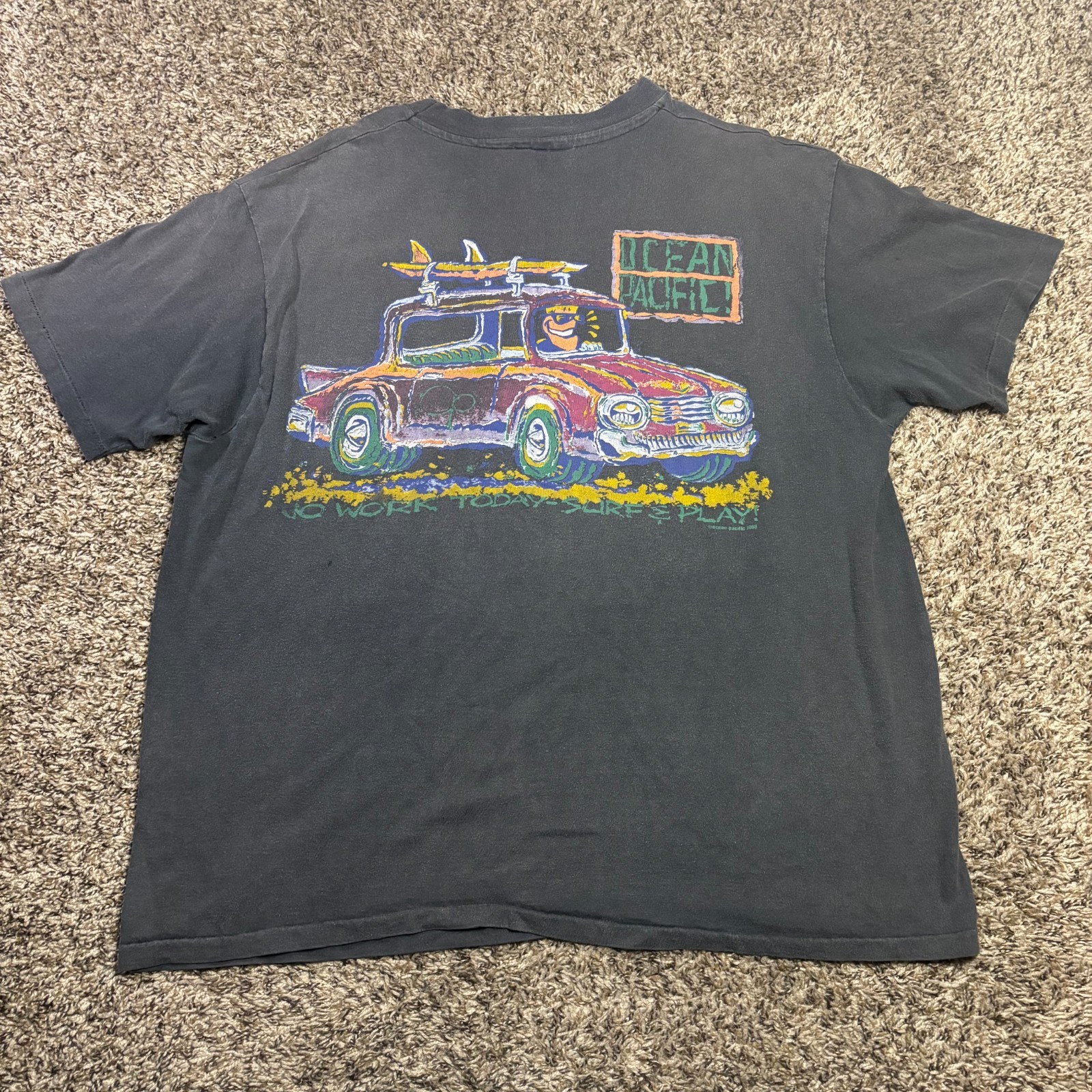 Vintage 1988 OCEAN PACIFIC Surf & Play T-shirt XL 80s Faded Made In USA