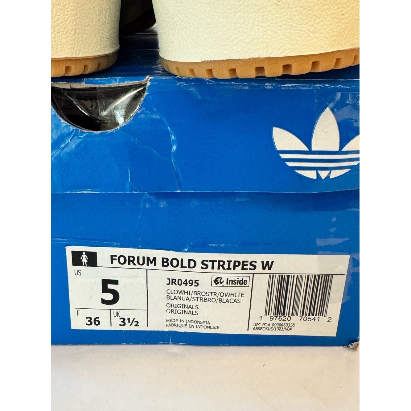 Adidas Forum Bold Stripes Women’s Shoes in the Cloud White/Bronze Strata- sz 5