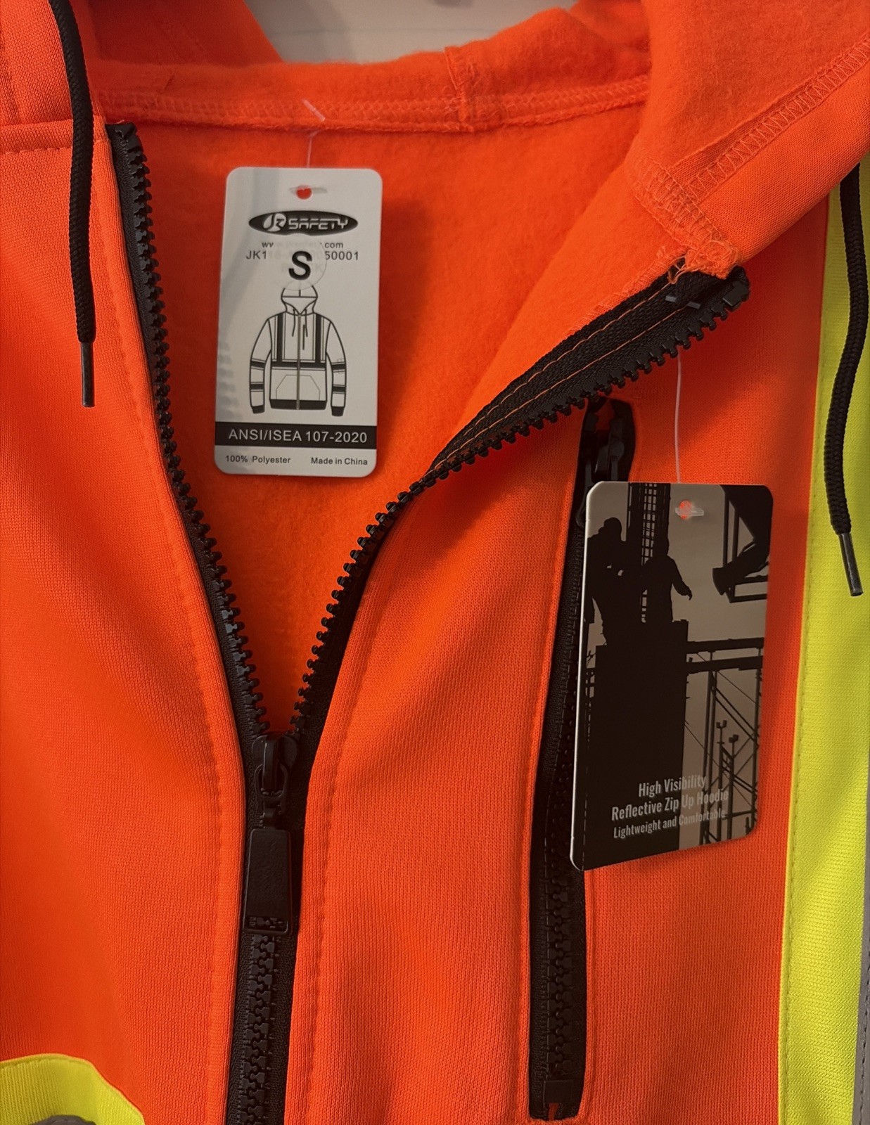 Hi-Vis Softshell Hooded Jacket Size Small ANSI/ ISEA Compliant Reflective Strips