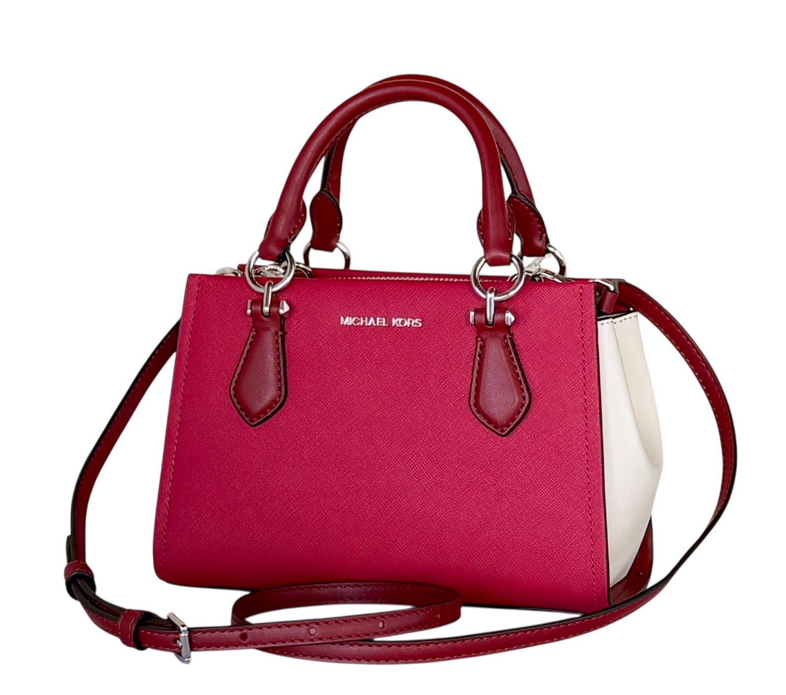 Michael Kors Marilyn Small Satchel Shoulder Bag Color-Block Dark Raspberry Multi