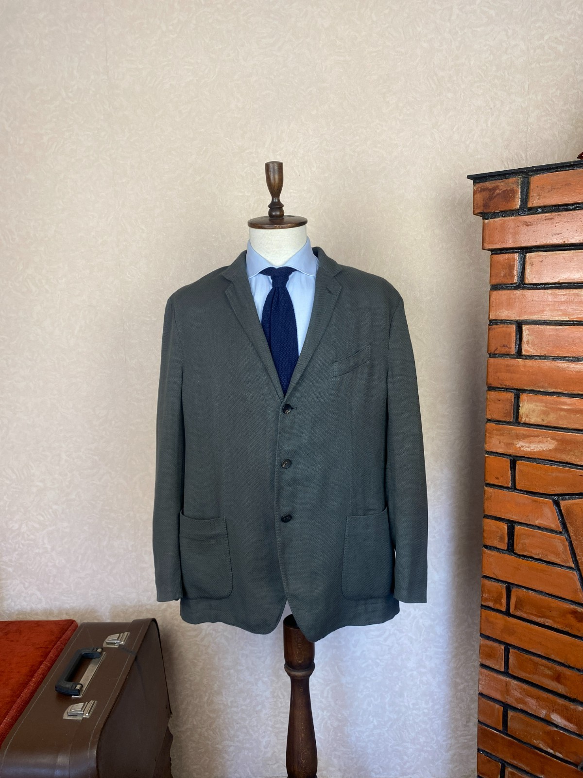 Lardini Cotton Mix Jersey Green Unlined Patch Pockets Summer Blazer 48, EU 58