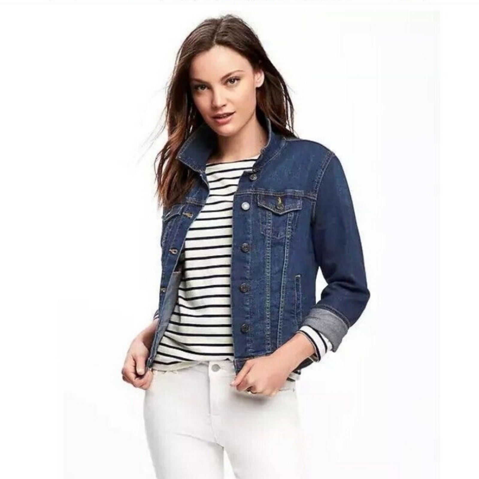 Old Navy Dark Denim Trucker Jacket Womens L Tall Oversized Utility Versatile EUC