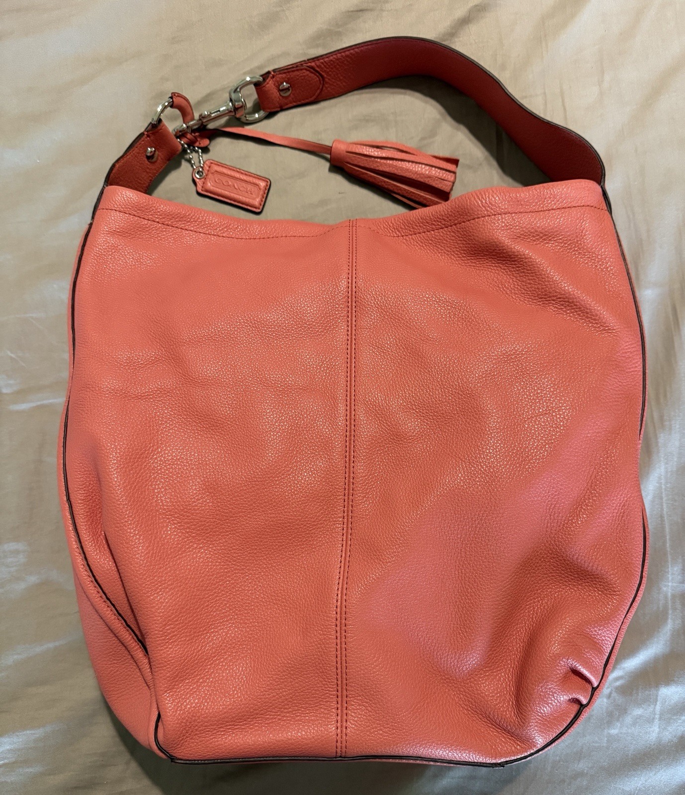 Authentic Coach Avery Pebbled Leather Hobo Bag, F23309, Coral/Sienna, Pre-Owned