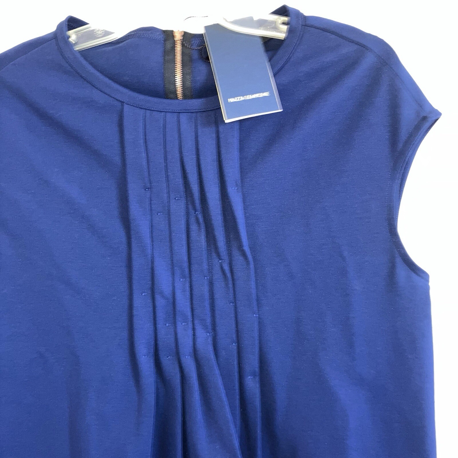 PIAZZA SEMPIONI XL Dark Blue Whimsical Pleated Sleeveles Stretch Top 48 Italy