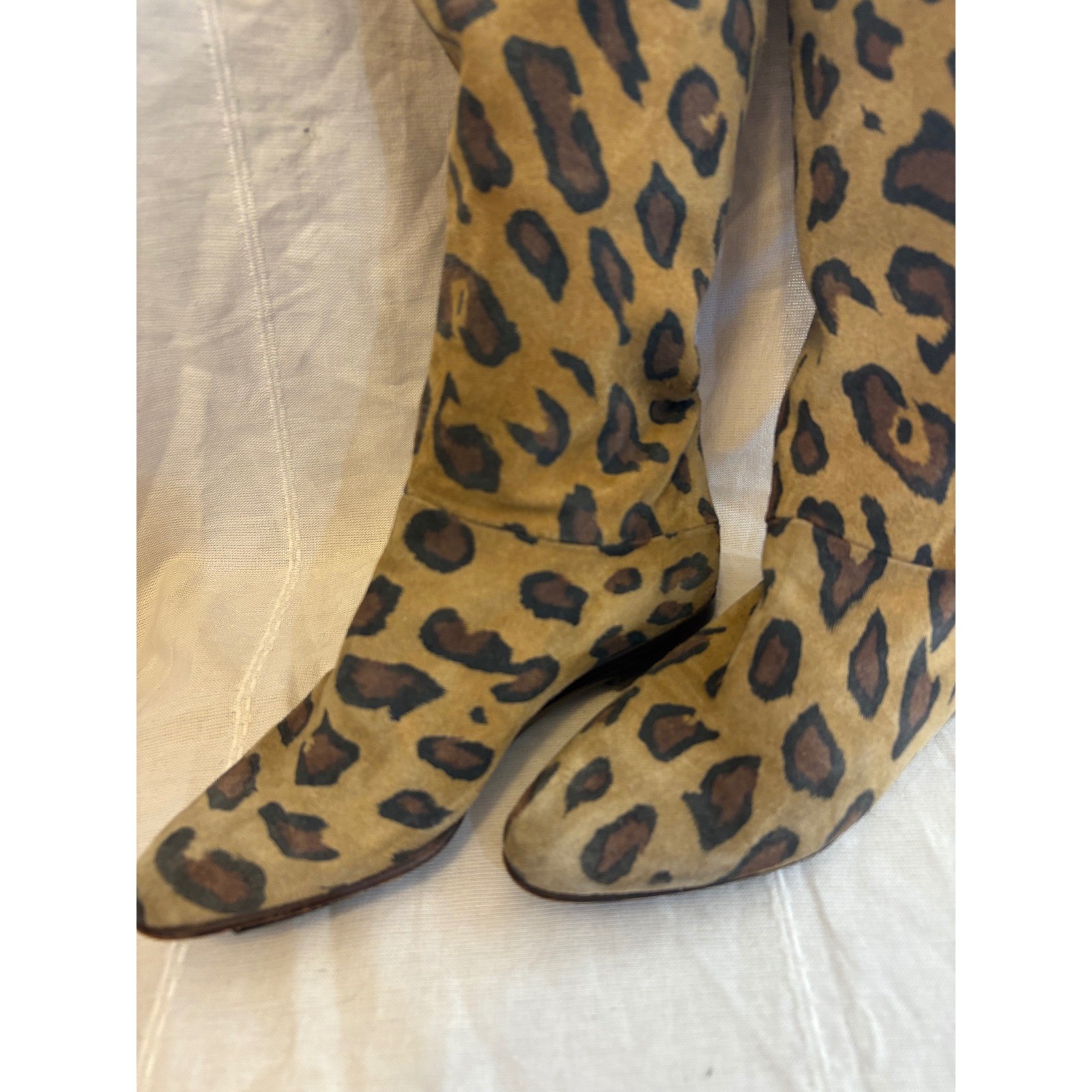 Vintage Made in Italy Leopard Print Suede Over the Knee Flat Boots Size 36