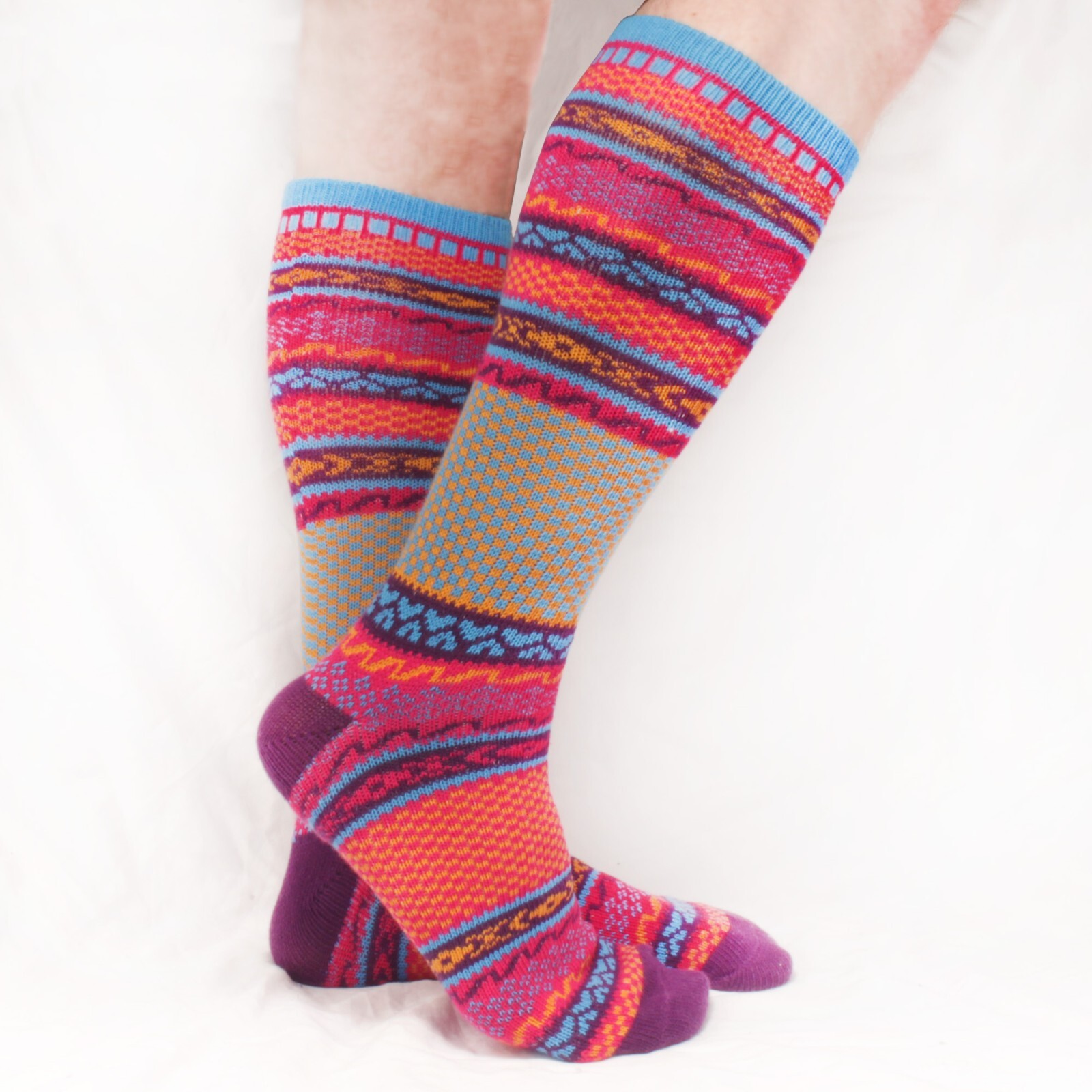 BambooMN Men’s Colorful Patterned Socks – Long Over The Calf Stylish Cotton