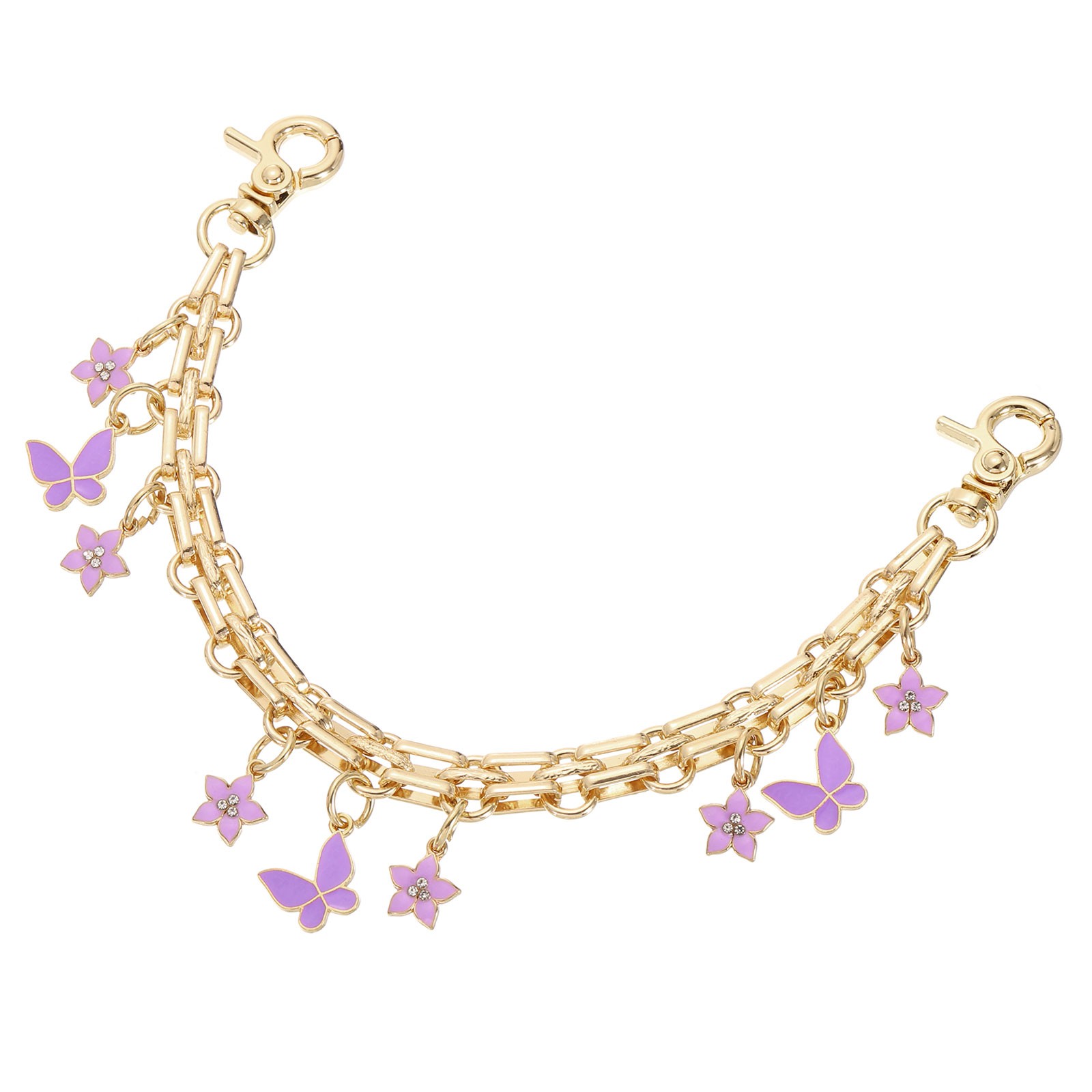 10″ Flowers Butterfly Pendant Handbag Chain Strap Purple