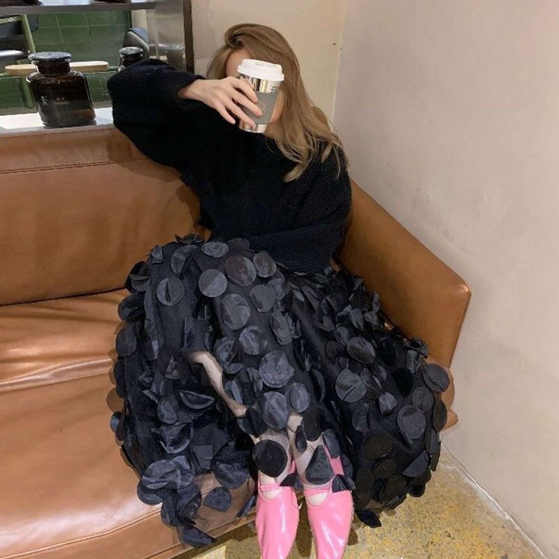 Mesh Long Skirts Fashion Elastic High Waist Tulle Skirt Casual A-Line Skirt