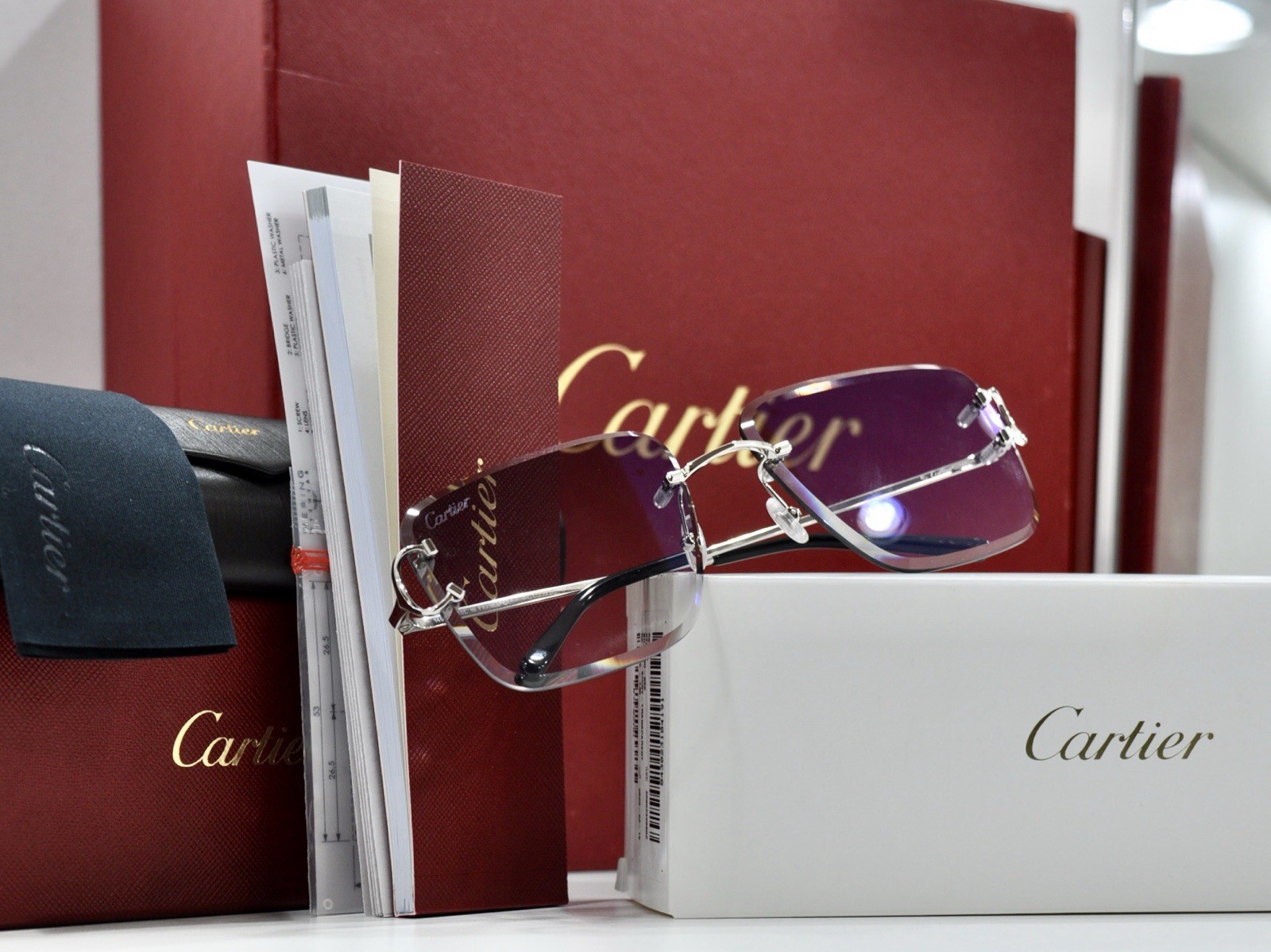 Cartier rimless sunglasses piccadilly glasses Diamond Cut BIG C silver Frame