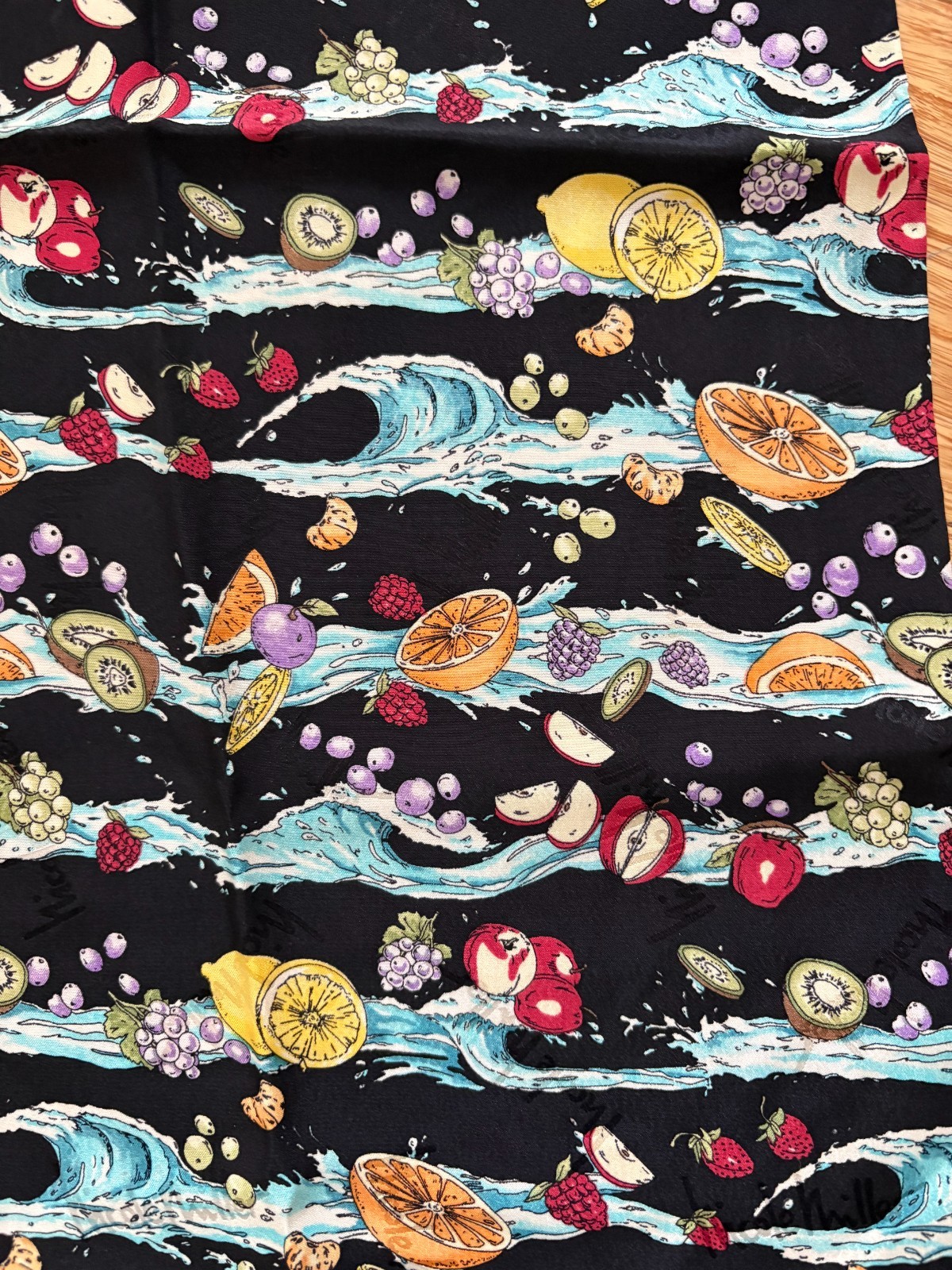 NICOLE MILLER SILK SCARF ALL OVER PRINT COLORFUL FRUITS 90s