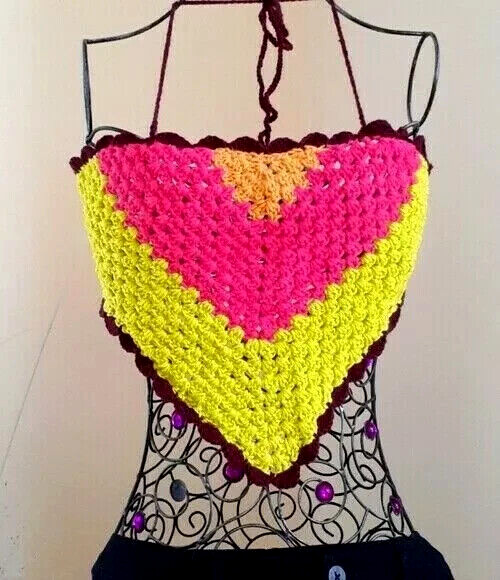 NWT Crochet Cropped Top Halter Neck Cotton size S/ M Beach Vacation Resort