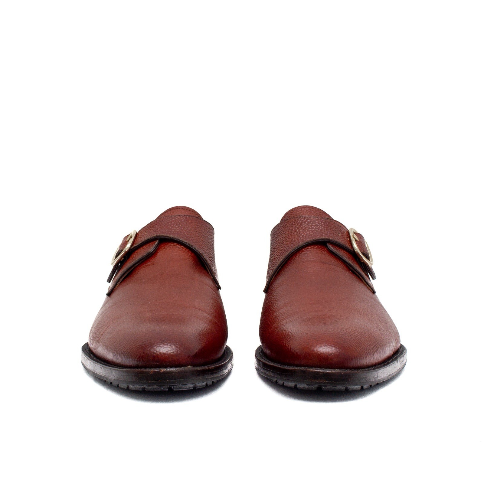1.3k$ Santoni Single-Buckle Monk Strap in Brown Grain Leather US : 11