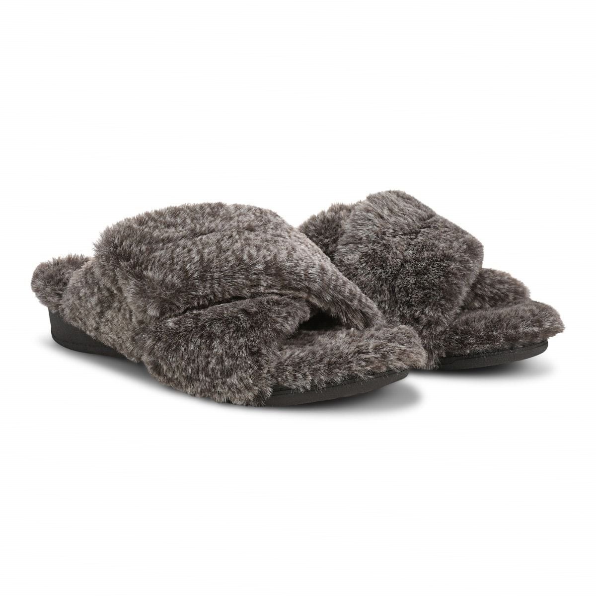 VIONIC Women Relax II Slippers, Dark Brown Fur (NEW)