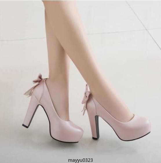 Women’s Bowknot Platform Casual Party Block High Heel Pumps Shoes Oversize 2026