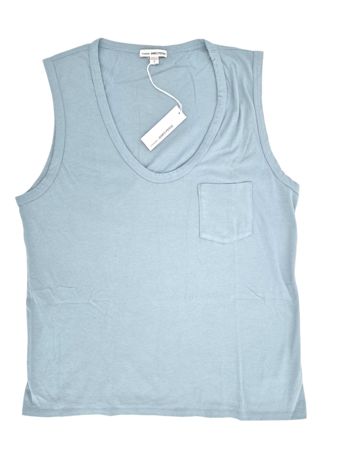 New James Perse Women’s Deep U- Neck Cotton Tank Top in Azure Size 2 Medium $95