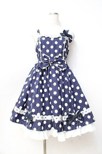 Angelic Pretty Polka Dot Jumper Skirt JSK Navy Sweet Lolita Fashion Japan