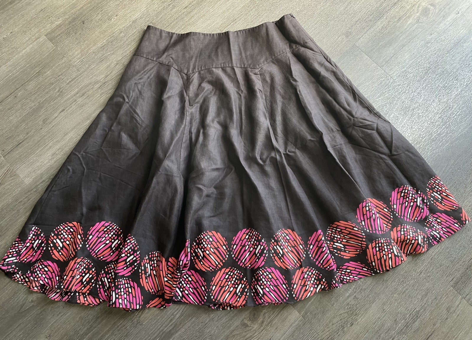 Madison Womens Brown Flowy A Line Midi Skirt 16 Boho Artsy Abstract Circle Print