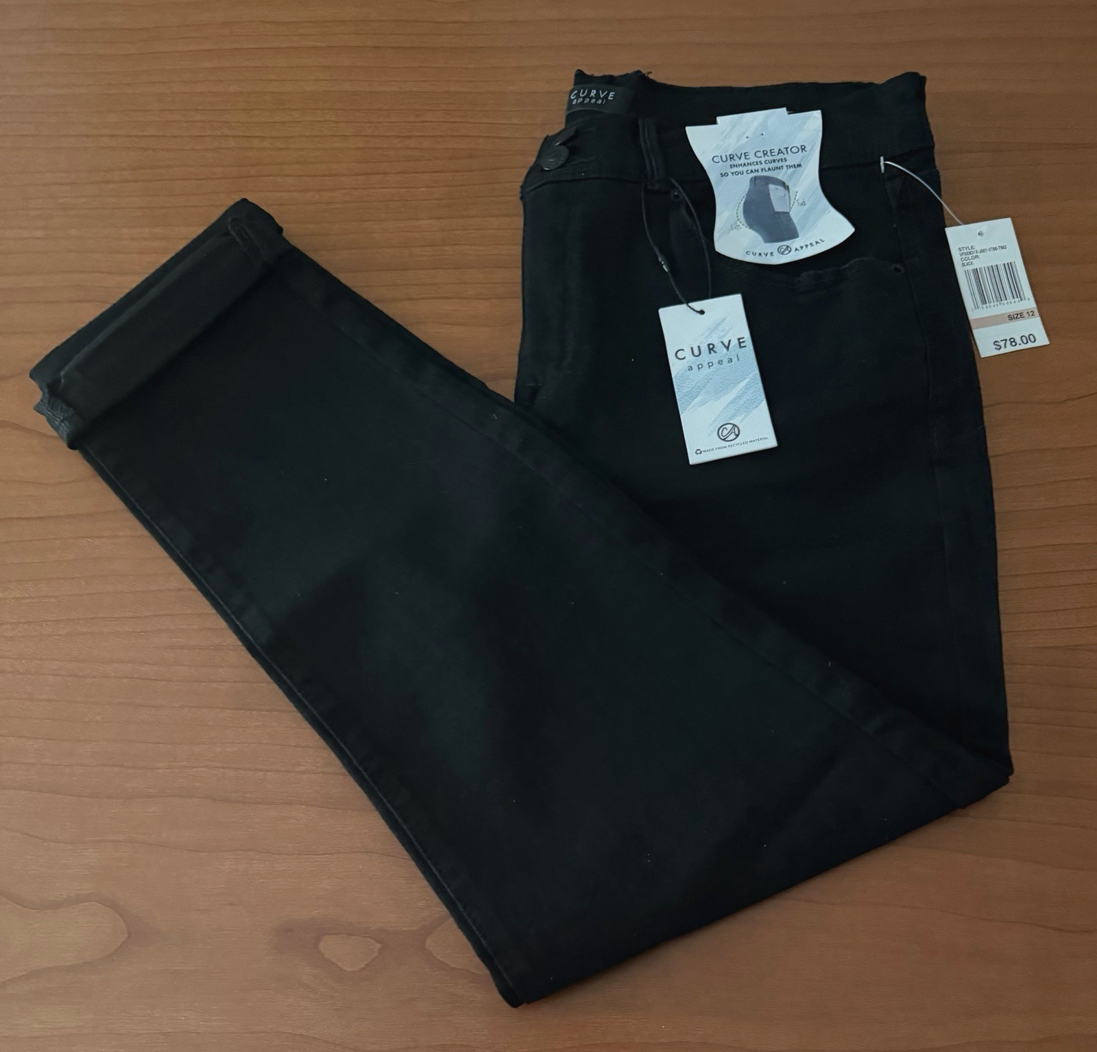 $78 Curve Appeal Curve Creator Size 12 Skinny Black Jeans High Rise Stretch NWT