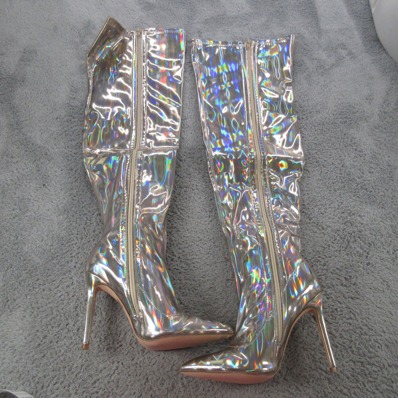 Lemon Drop By Privileged Feather Boots Womens 8.5 Silver Holographic Knee High