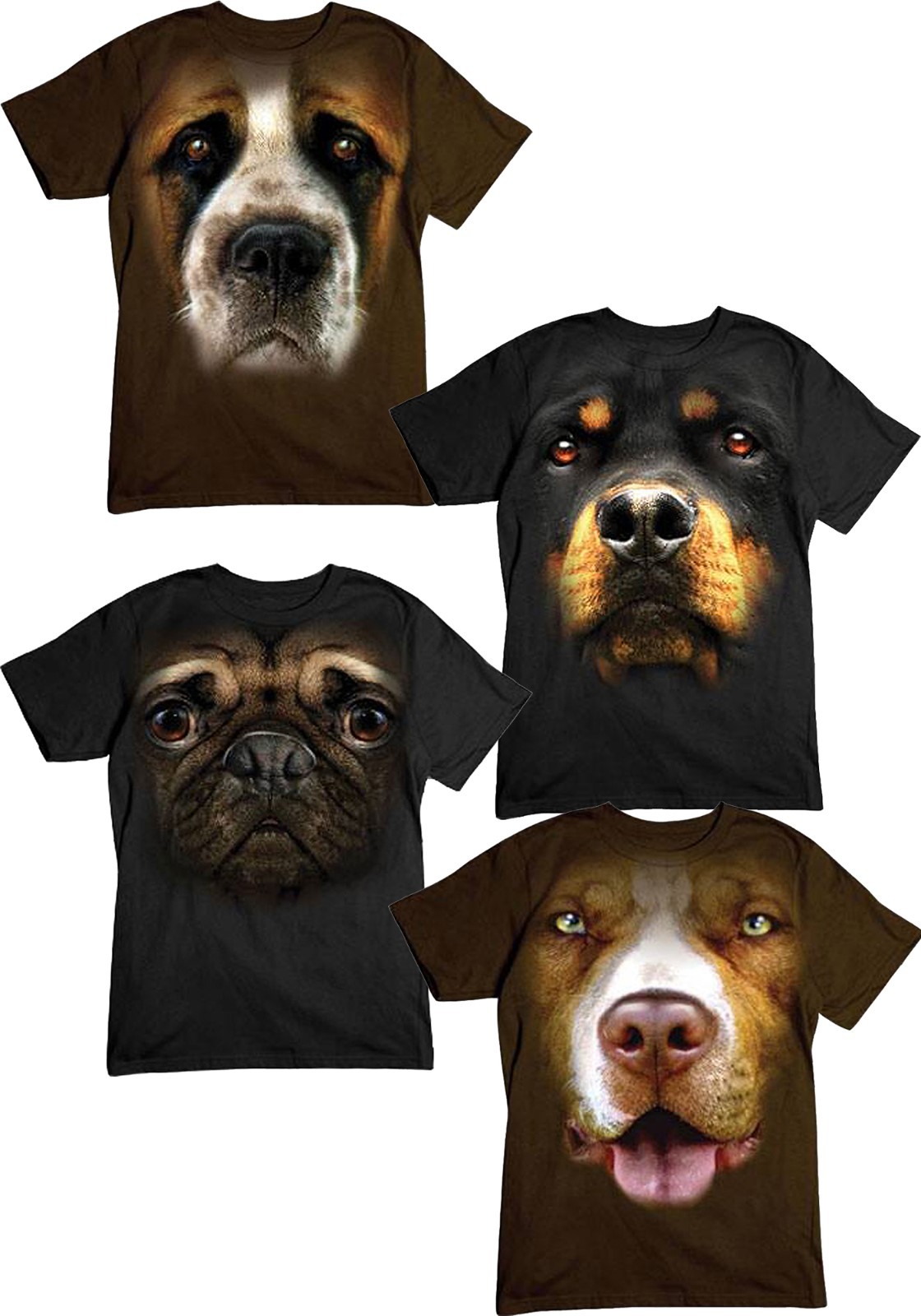 New Big Pitbull, Pug, Rottweiler, and St. Bernard Face T-shirts