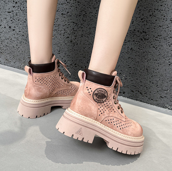 Summer Hollowed Out Ankle Boots Womens Outdoor Hiking High Top Workwear ShoesNew