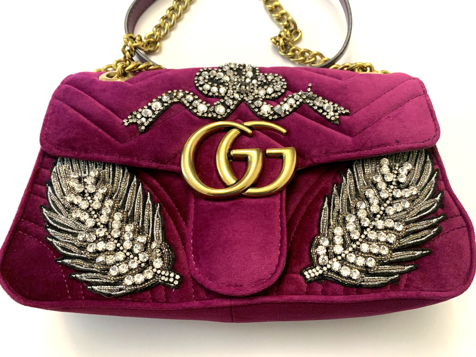 Gucci Marmont Purple / Magenta Velvet Embellished Small Handbag