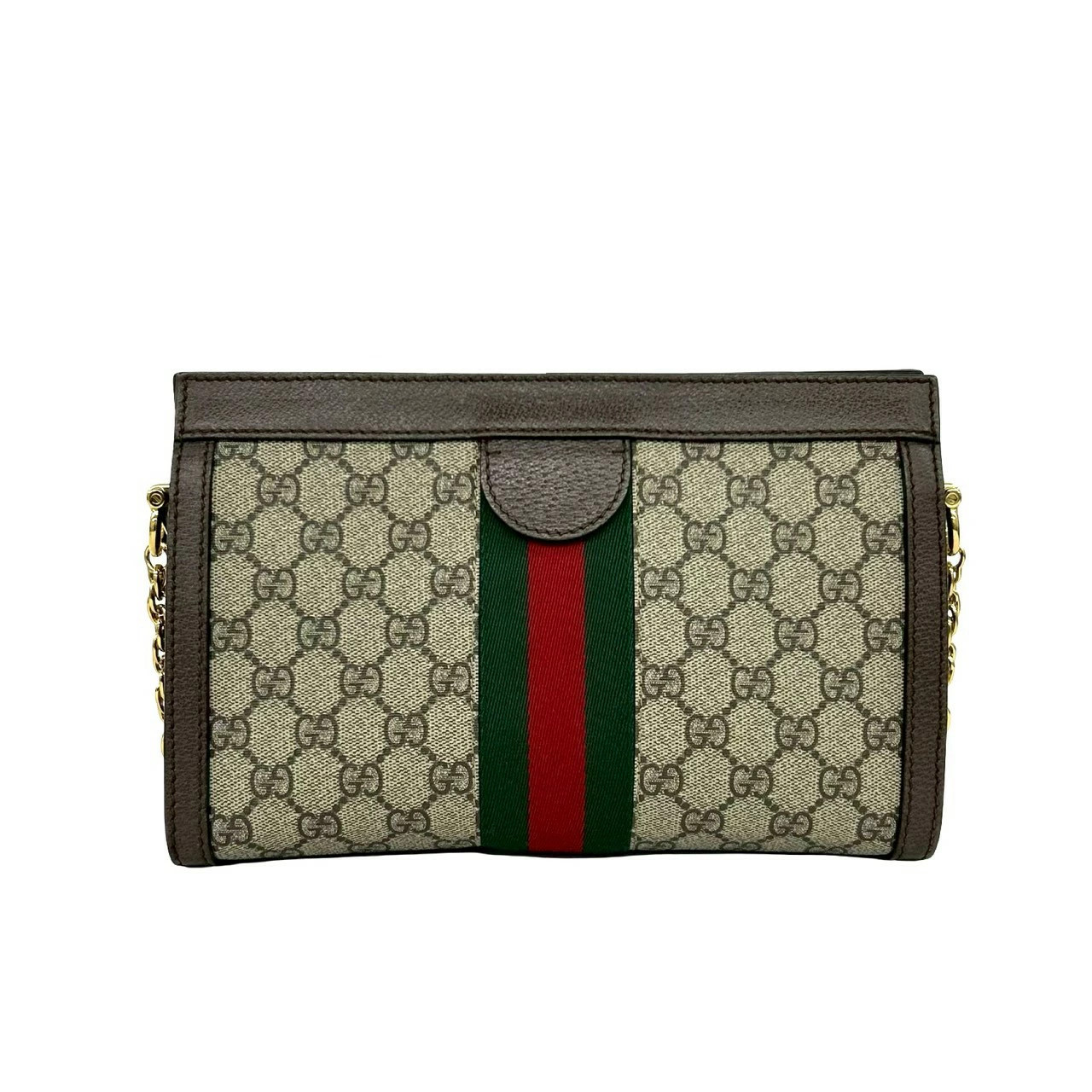 GUCCI Ophidia GG Supreme Small Logo Pattern Leather Chain Shoulder Bag Brown