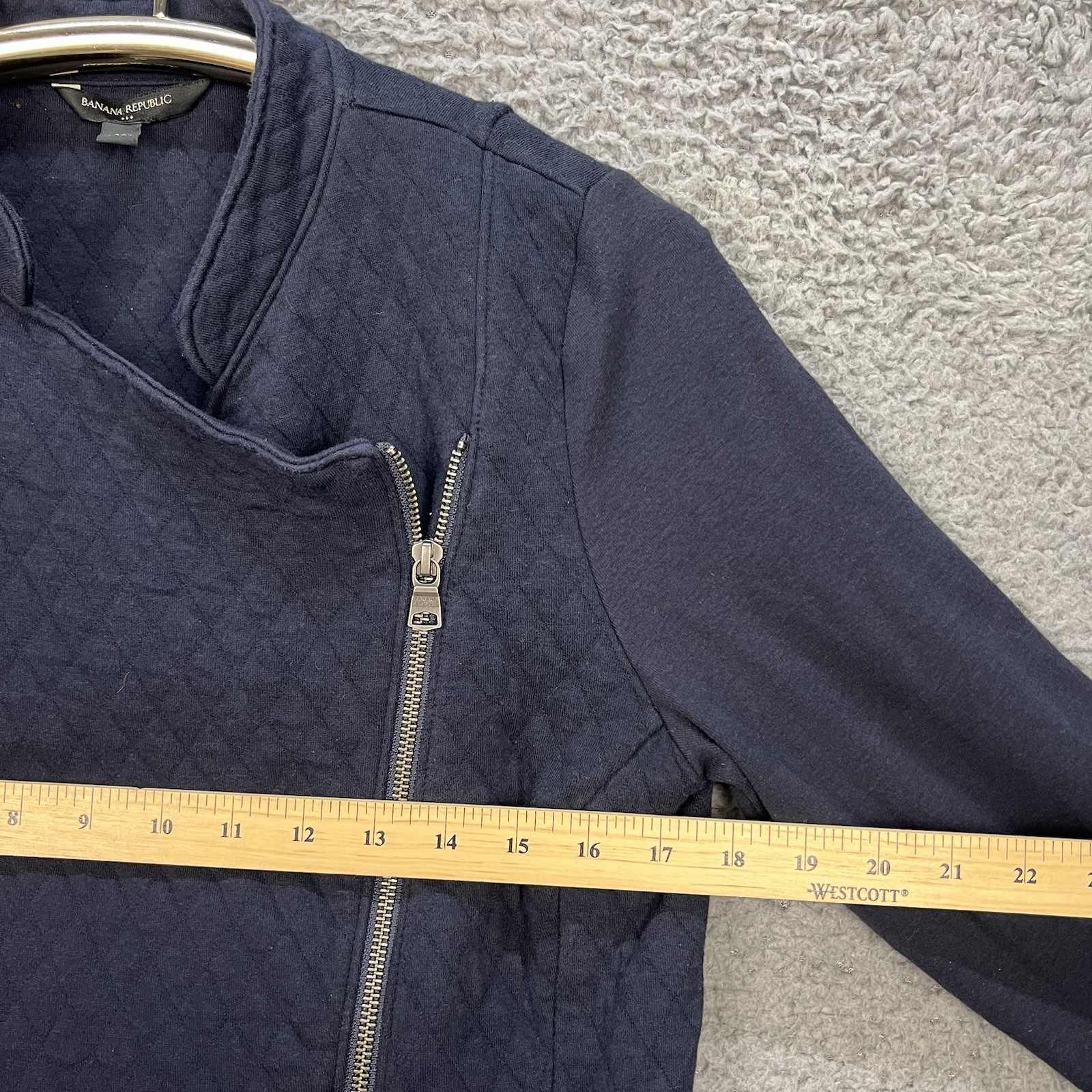 Banana Republic Womens Medium Moto Zip Jacket Asymmetrical Zip Navy Blue Cotton