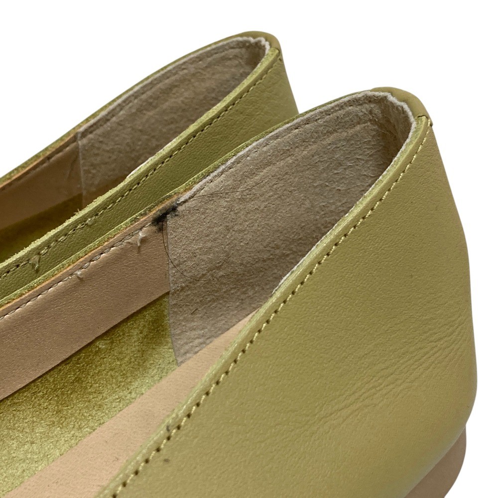 Recipe V-cut square soft leather flat shoes, 9.1″” in yellow-green. Women USED