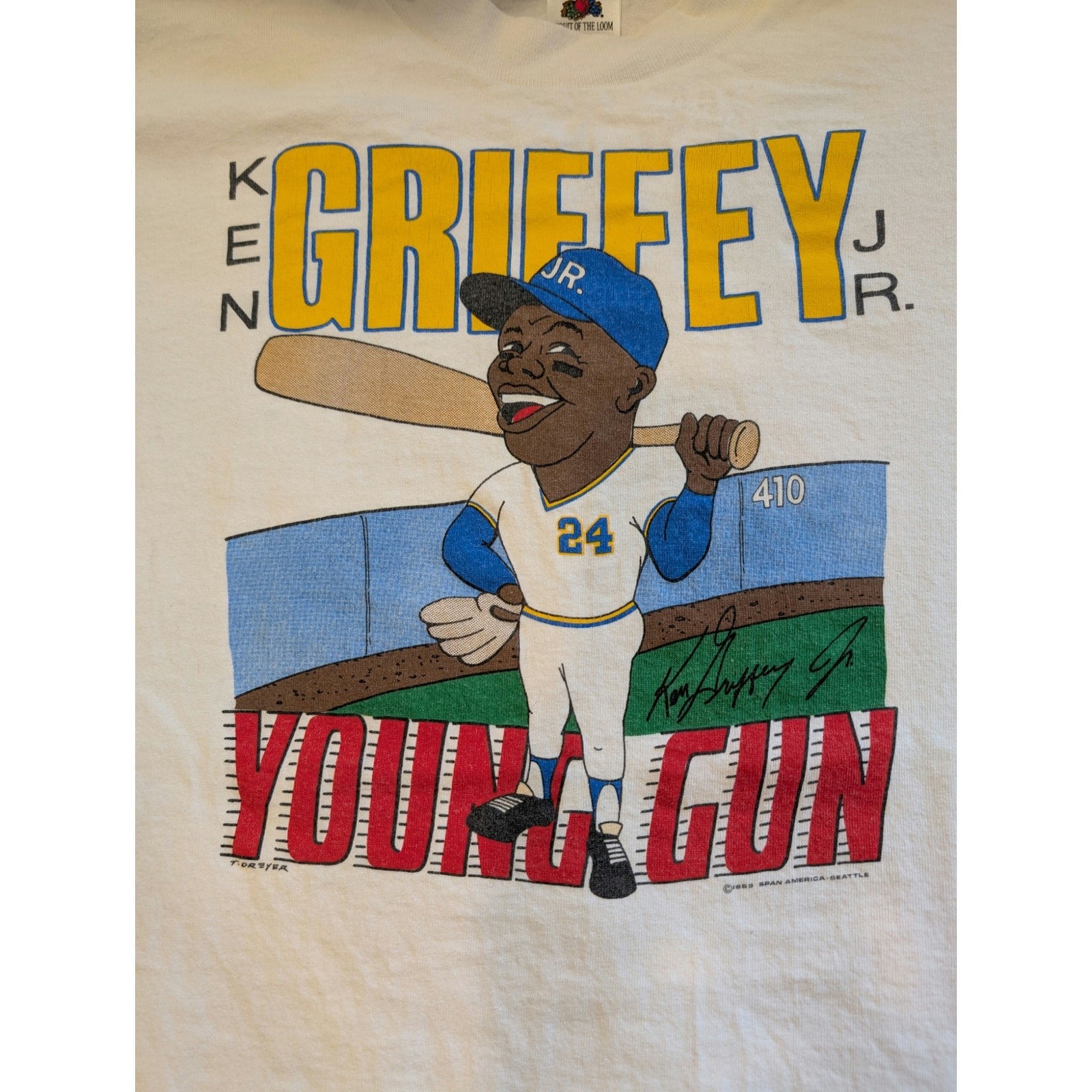 Vintage Ken Griffey Jr. Young Gun Baseball Cartoon 1989 T Shirt M/L