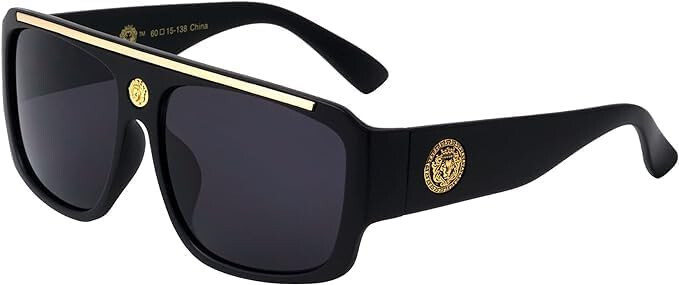 Oversized Square Kleo Lion Head Medallion Flat Top Sunglasses Lentes Shades