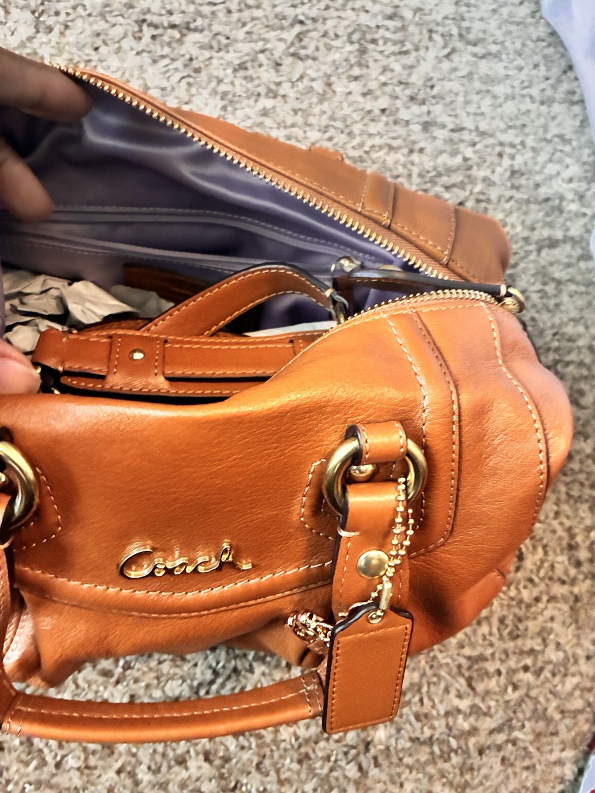 Coach Madison Brown Satchel Top Handle Bag Zip Gold Hardware Charm Pockets