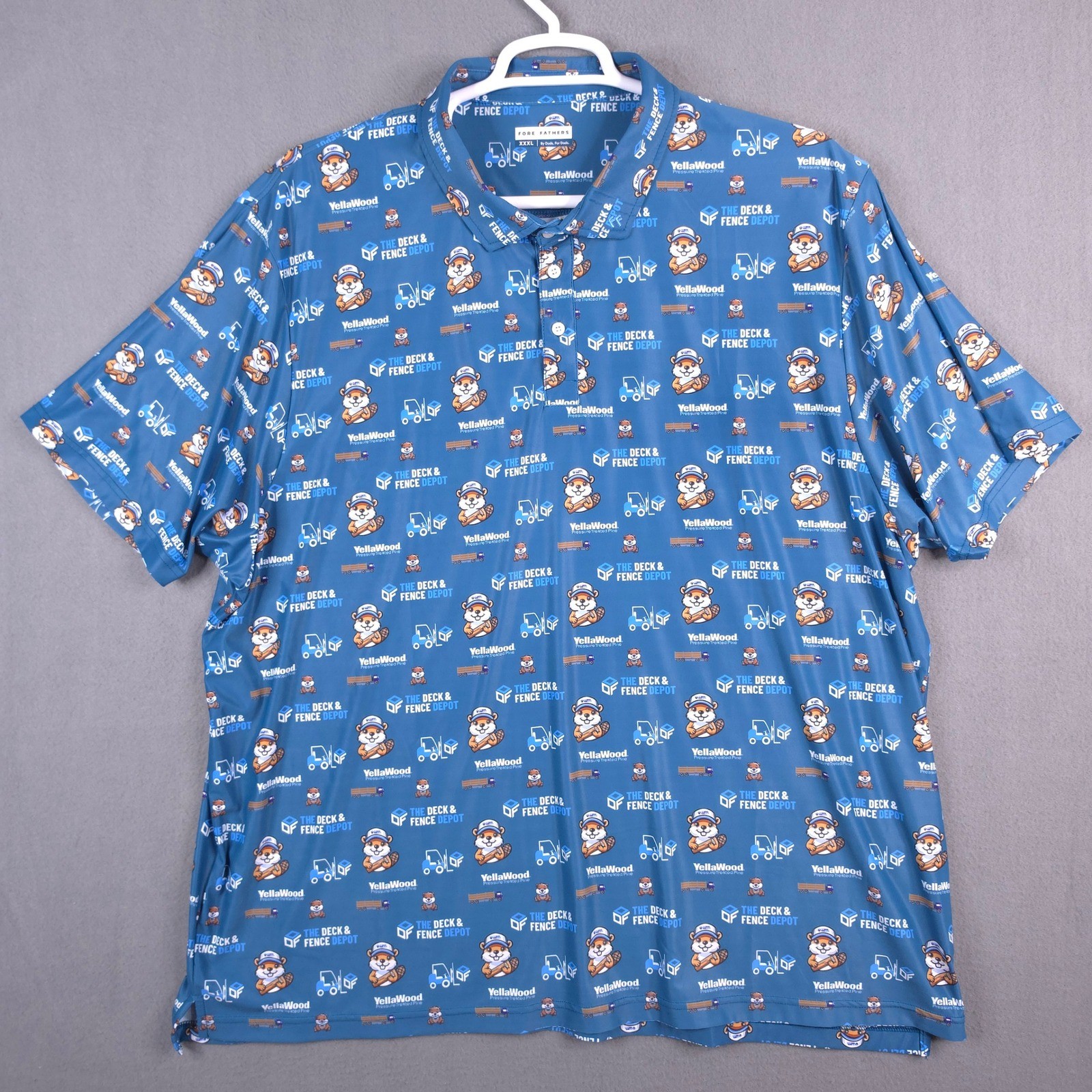 Fore Fathers Mens XXXL Blue YellaWood Novelty Beaver Golf Polo Shirt