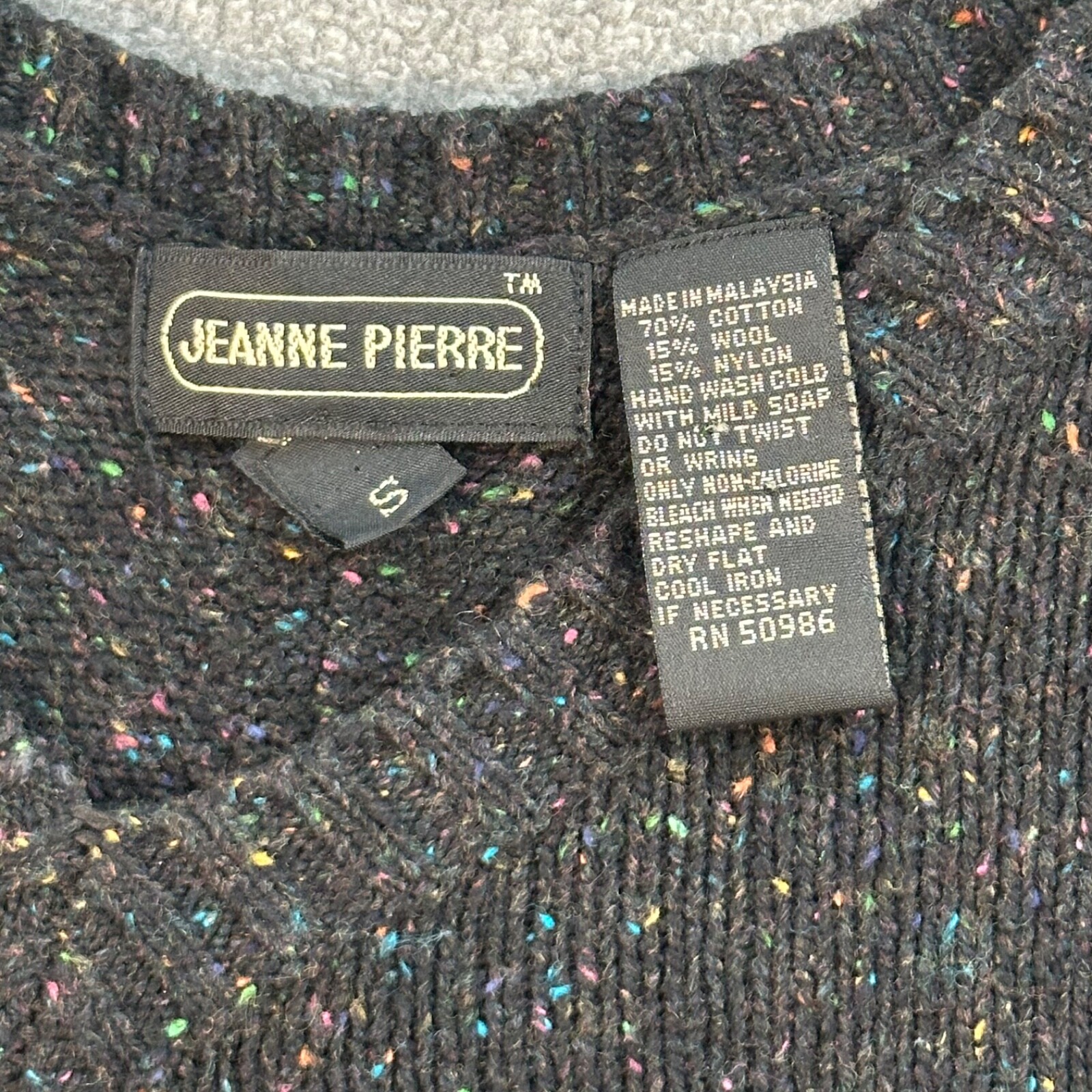 Jeanne Pierre Shawl Poncho Black Pullover Women’s Small Fringe V-Neck Wool Blend